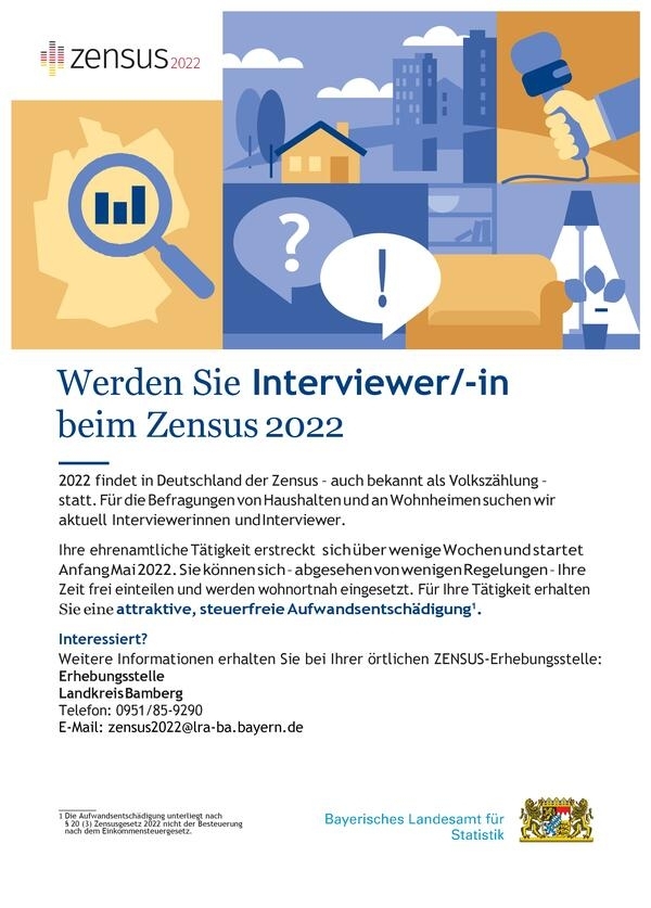 Bild vergr&ouml;&szlig;ern: Interviewerinnen und Interviewer für Zensus 2022 in Bayern gesucht