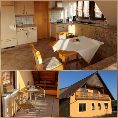 Ferienwohnung am Römigswäldchen - Küche, Balkon, Außenansicht
