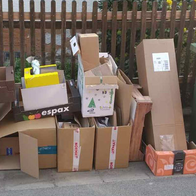 Bild vergr&ouml;&szlig;ern: Kartonagen neben Papiertonnen