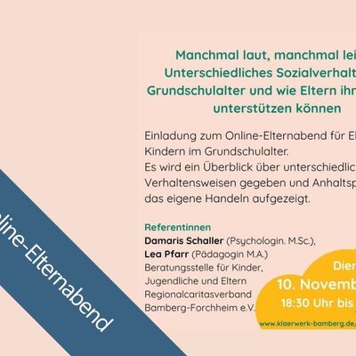 Kostenloser Online-Elternabend: „Manchmal laut, manchmal leise“